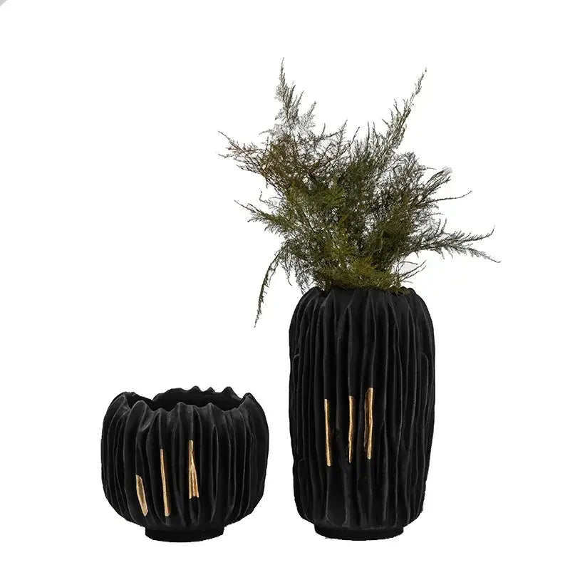 Black Gold Abstract Vase Crease Texture