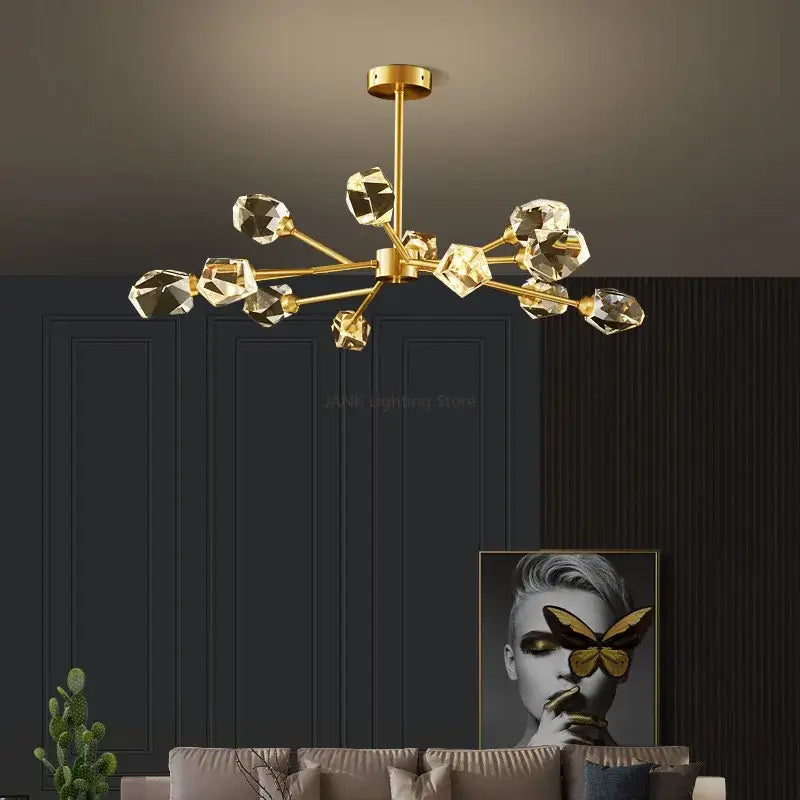 Black Gold Crystal Chandelier 18-Light Wall Ceiling