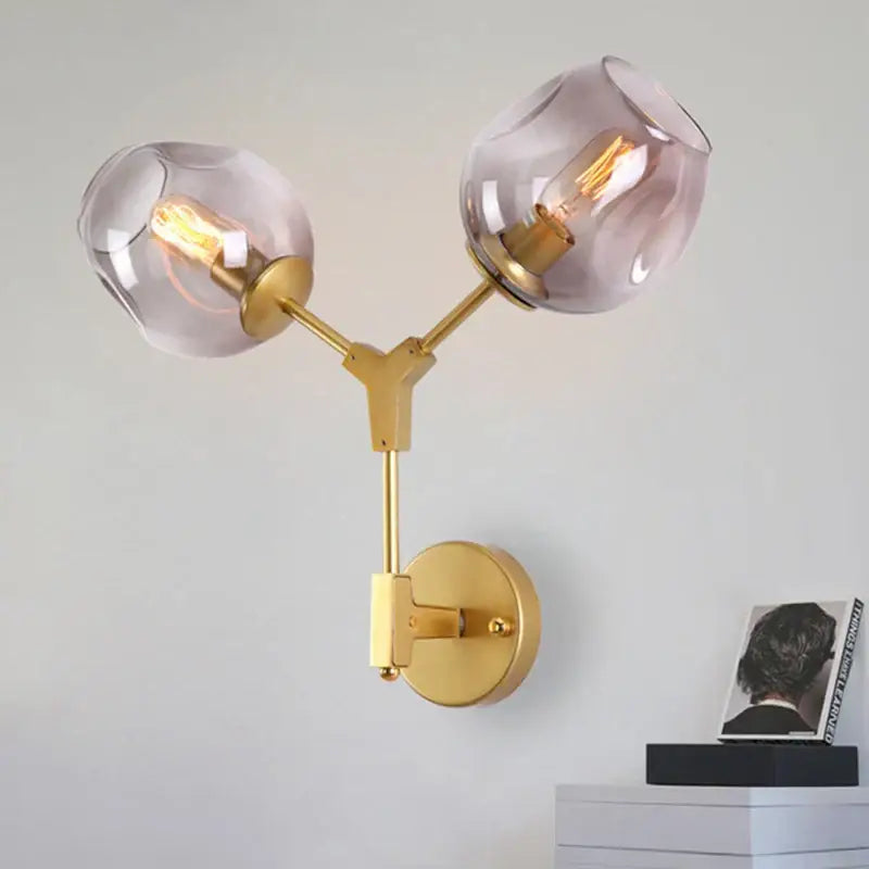 Gold Frosted Glass 2-Head Globe Sconce