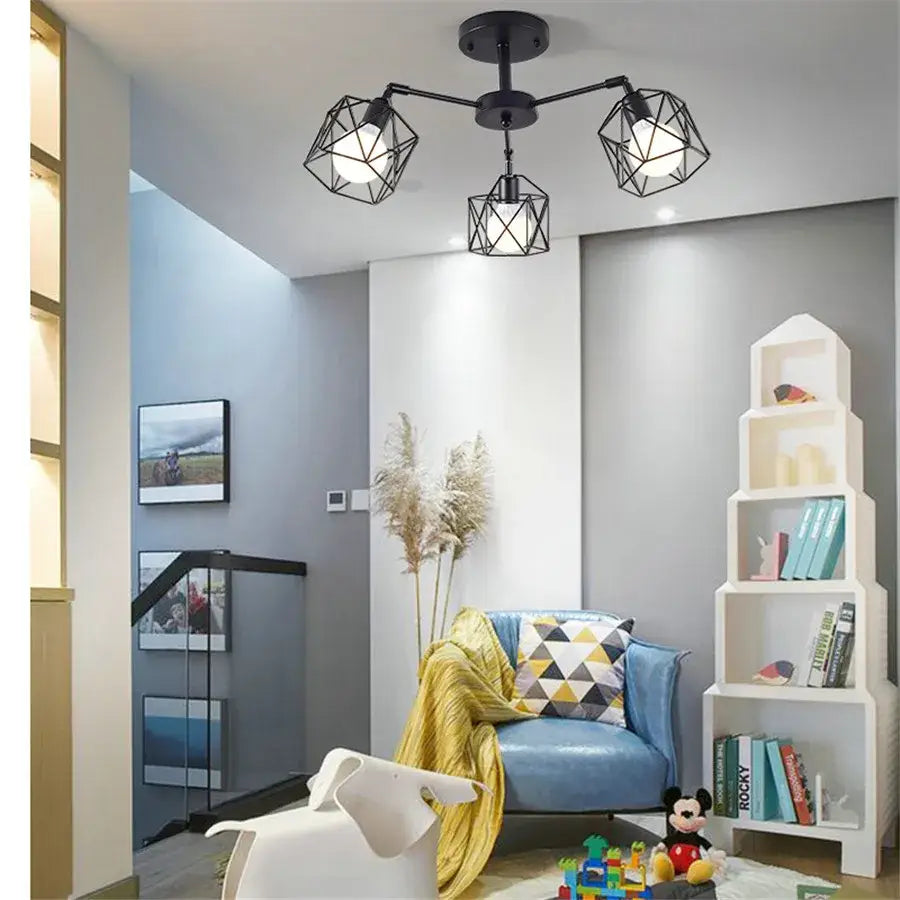 Black Iron Cage Spider Chandelier 8-Head