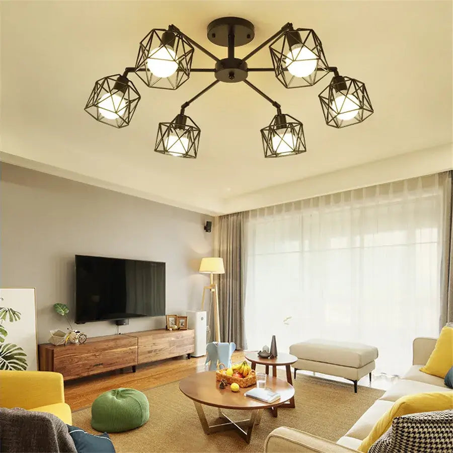 Black Iron Cage Spider Chandelier 8-Head