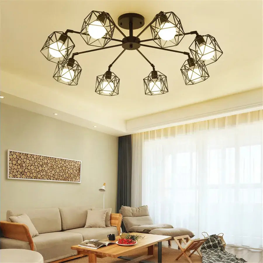 Black Iron Cage Spider Chandelier 8-Head