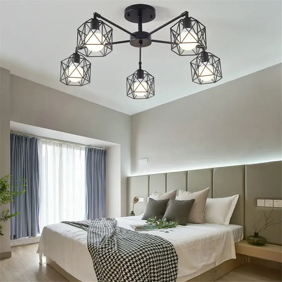 Black Iron Cage Spider Chandelier 8-Head