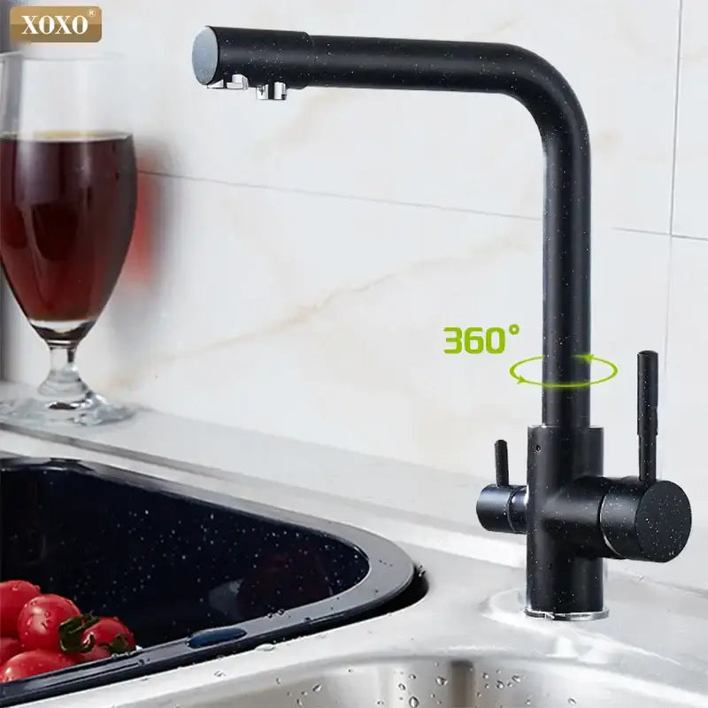 Black Brass Dual Handle Kitchen Faucet