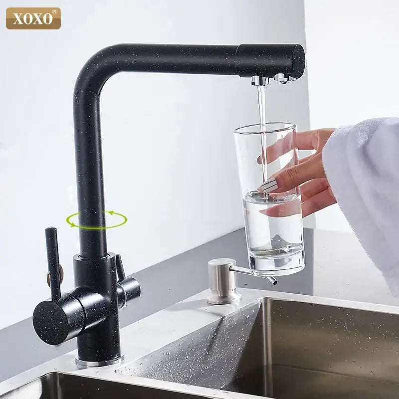 Black Brass Dual Handle Kitchen Faucet