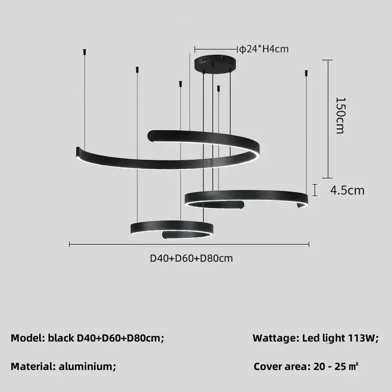 Black LED Chandelier Pendant 80cm Foyer