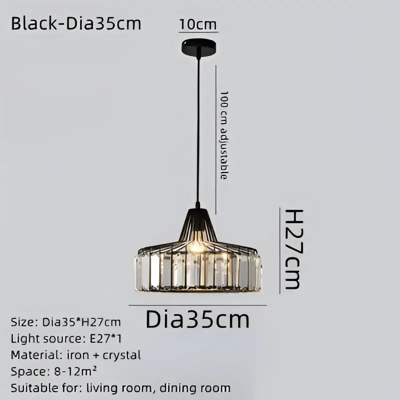 Black Gold Crystal Pendant Chandelier 35cm
