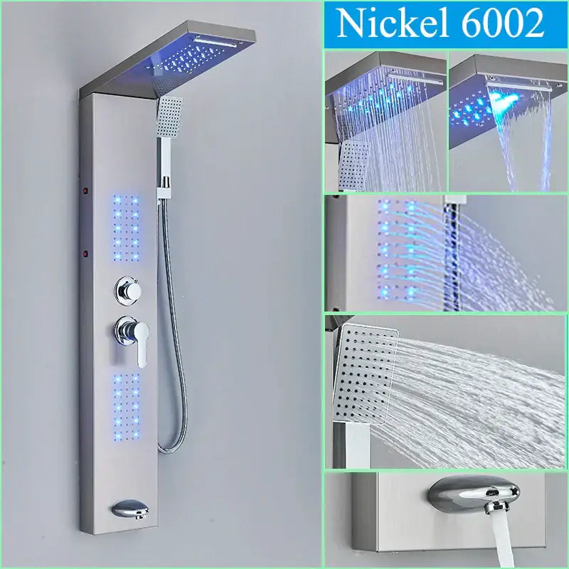 Black LED Shower Panel Brushed Gold Massage
