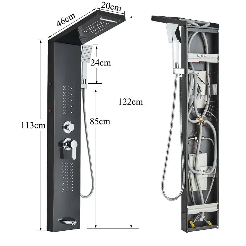 Black LED Shower Panel Brushed Gold Massage