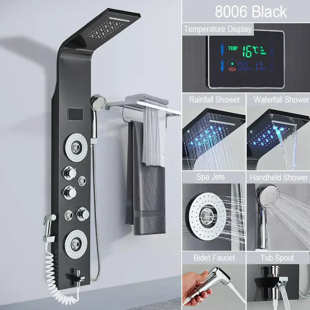 Black LED Shower System Rose Gold Massage