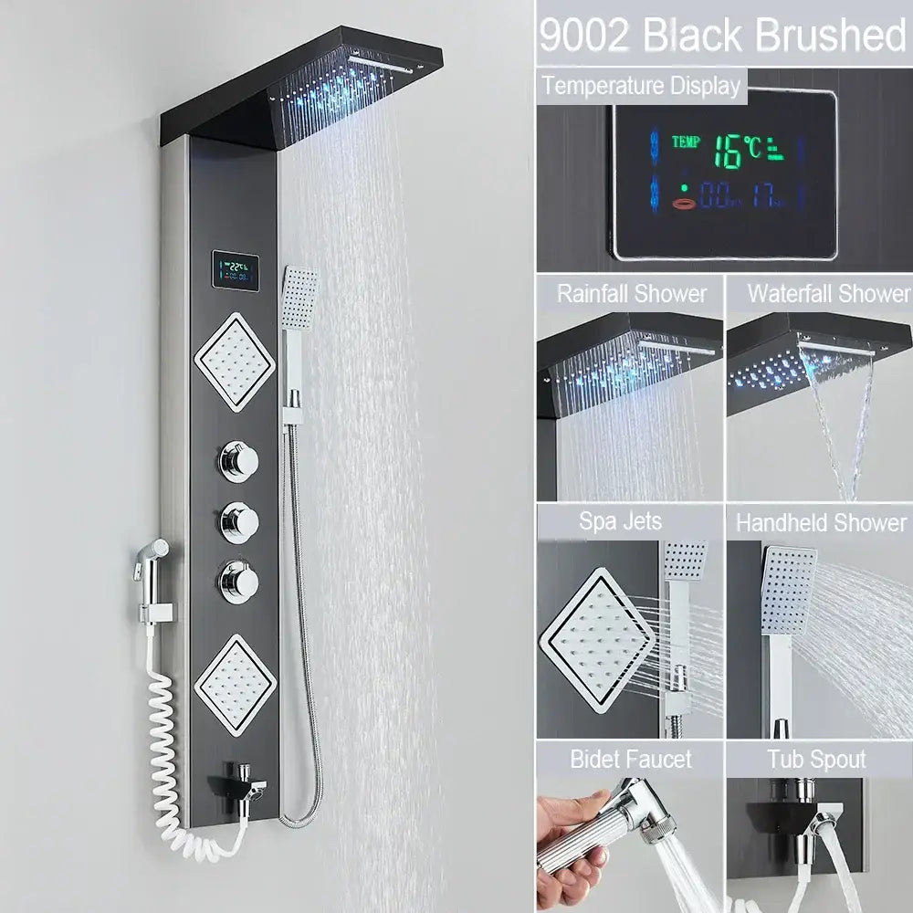 Black LED Shower System Rose Gold Massage