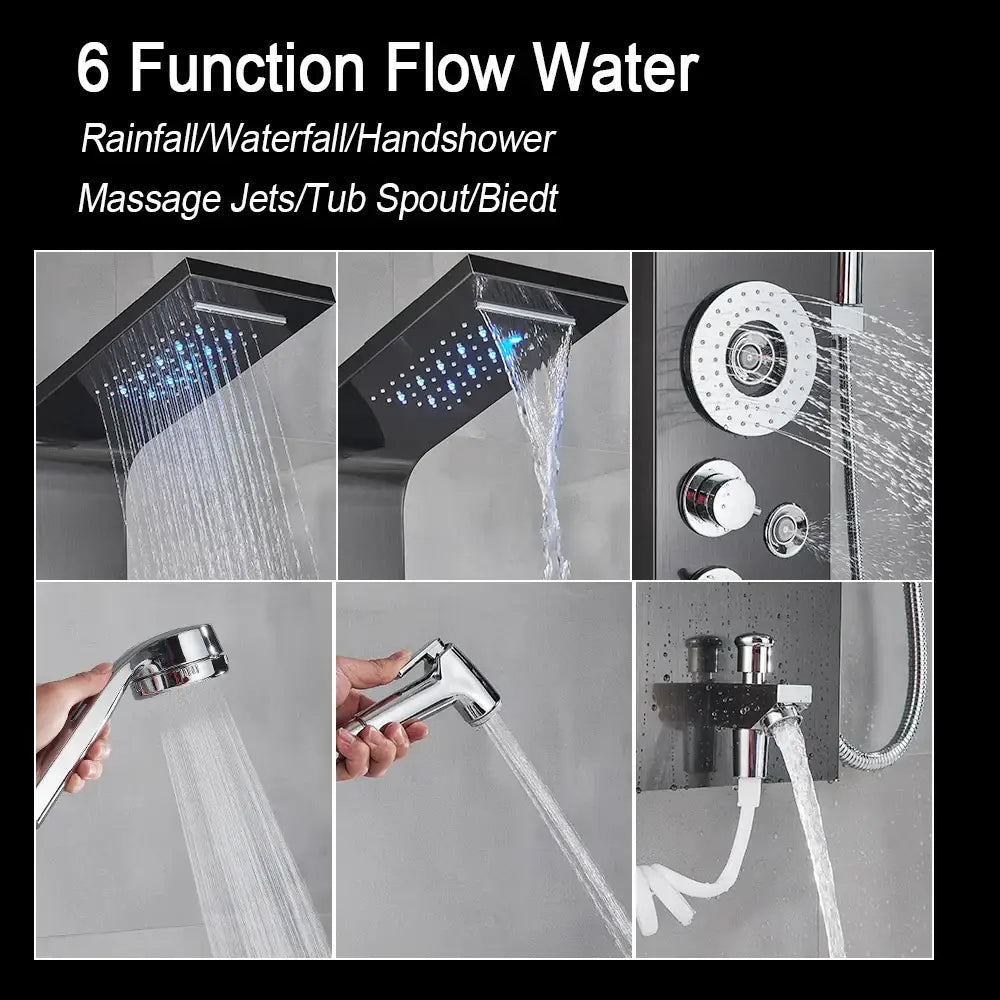 Black LED Shower System Rose Gold Massage