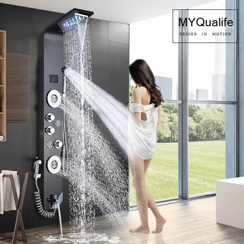 Black LED Shower System Rose Gold Massage
