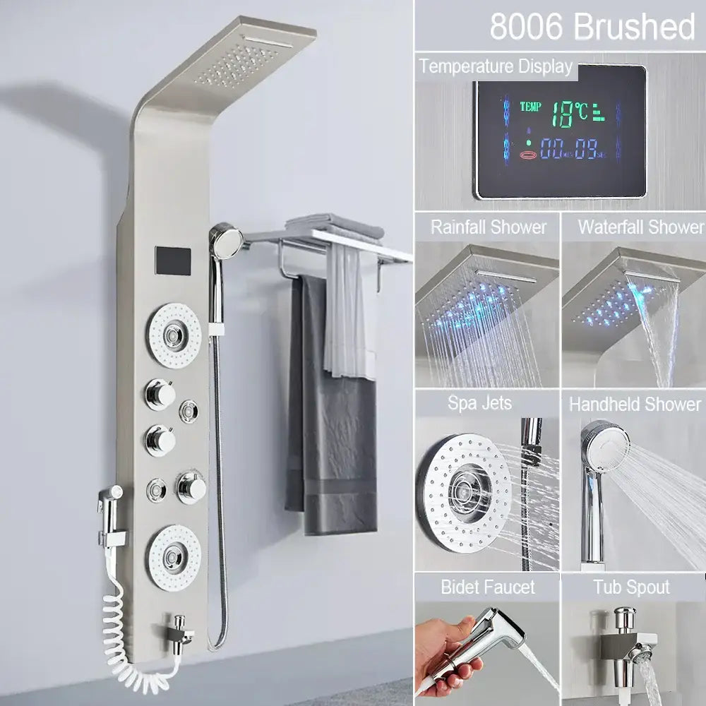 Black LED Shower System Rose Gold Massage