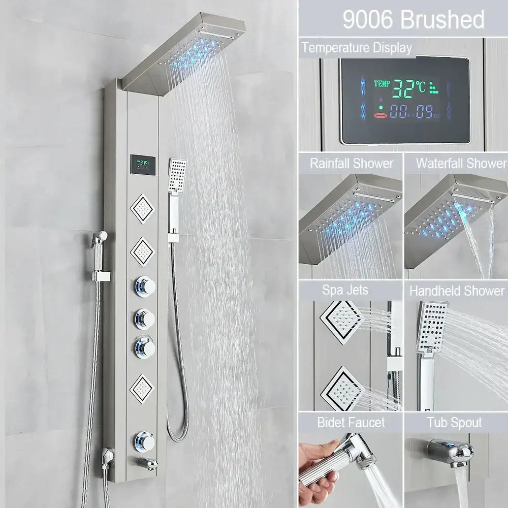 Black LED Shower System Rose Gold Massage