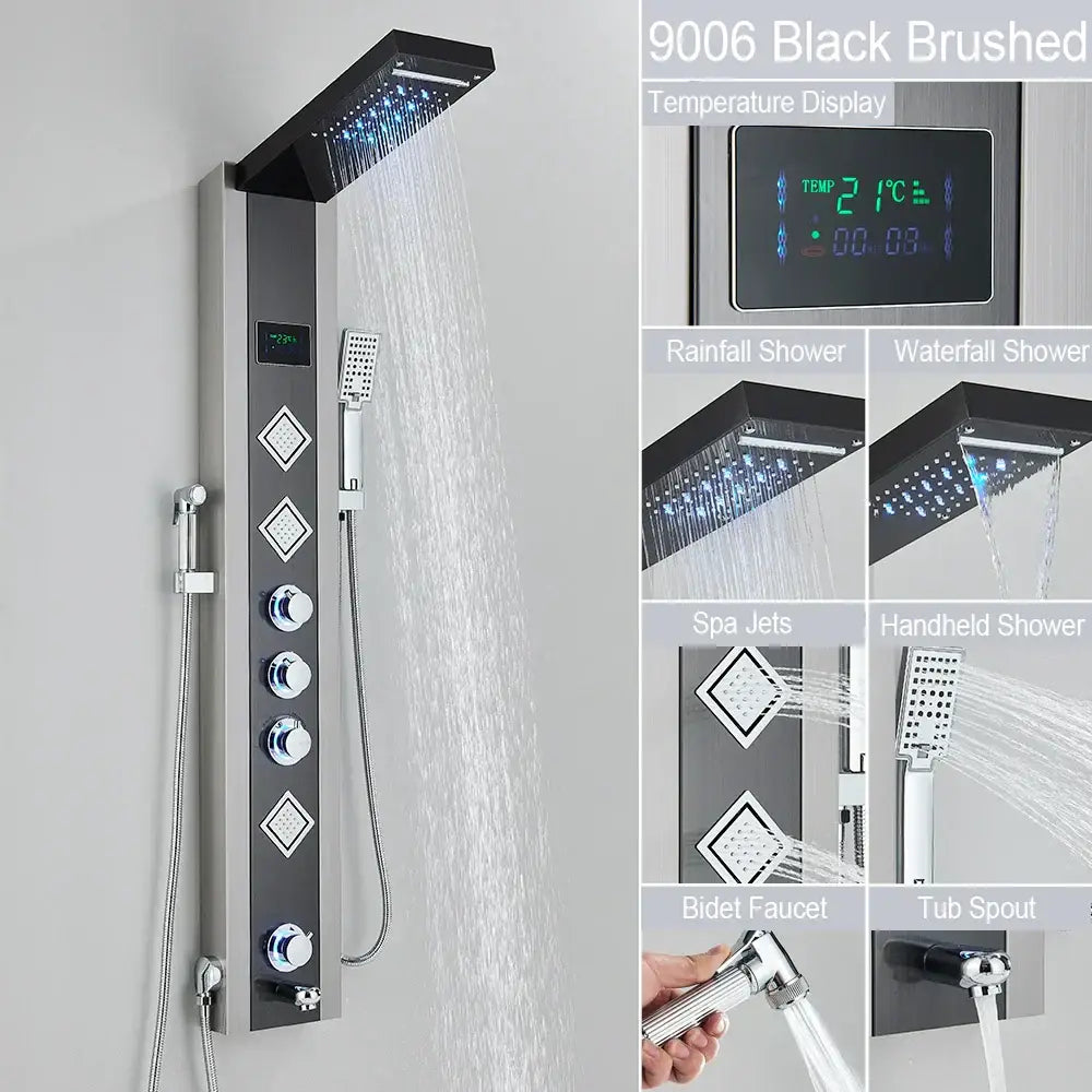Black LED Shower System Rose Gold Massage