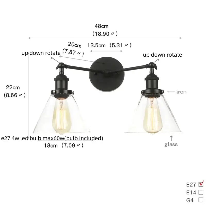 Black Glass Wall Sconce with Pull Chain
