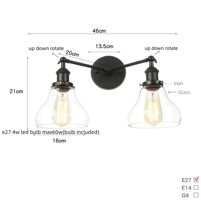 Black Glass Wall Sconce with Pull Chain