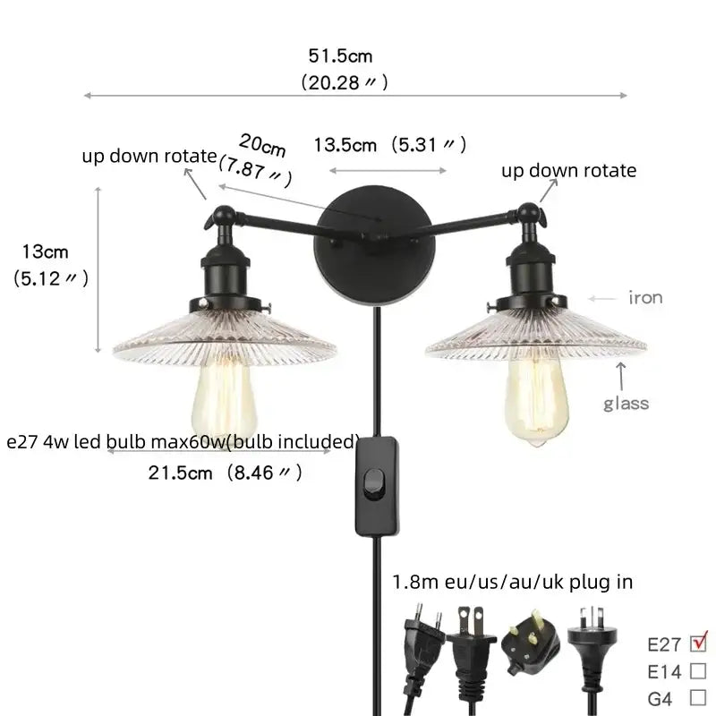 Black Glass Wall Sconce with Pull Chain