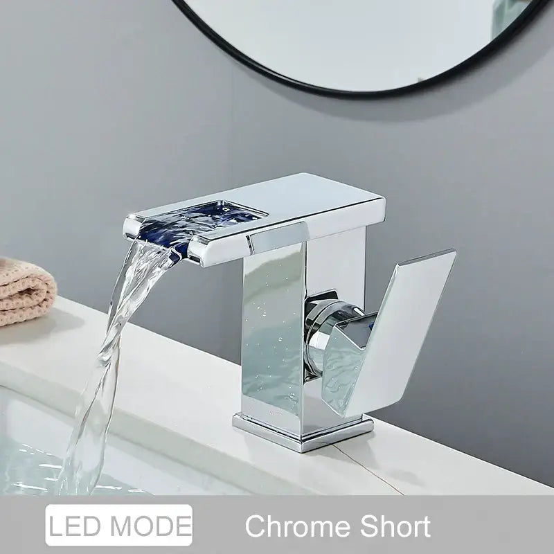 Black LED Waterfall Bathroom Faucet