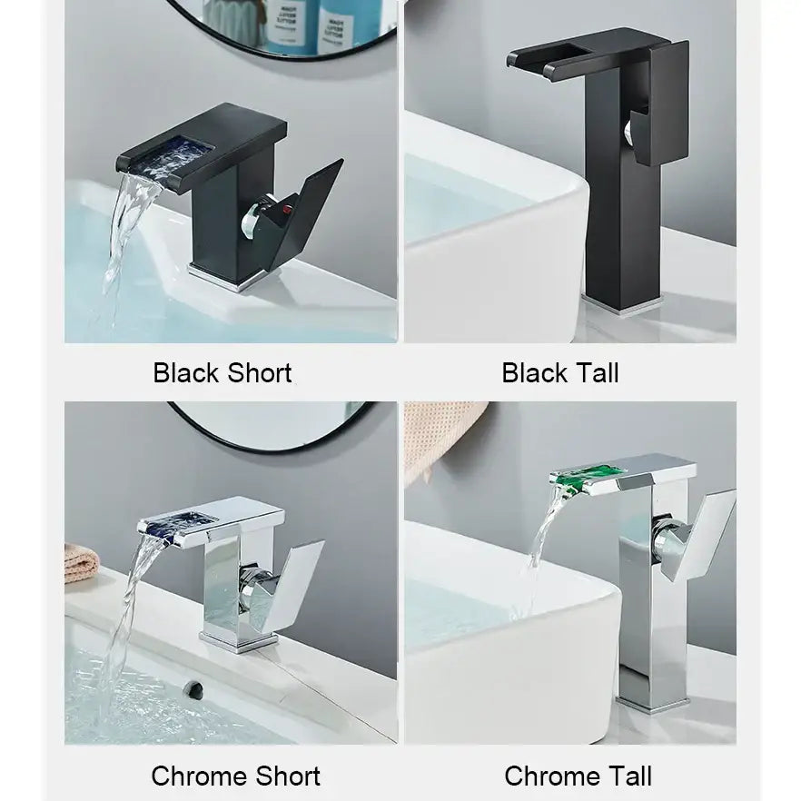 Black LED Waterfall Bathroom Faucet