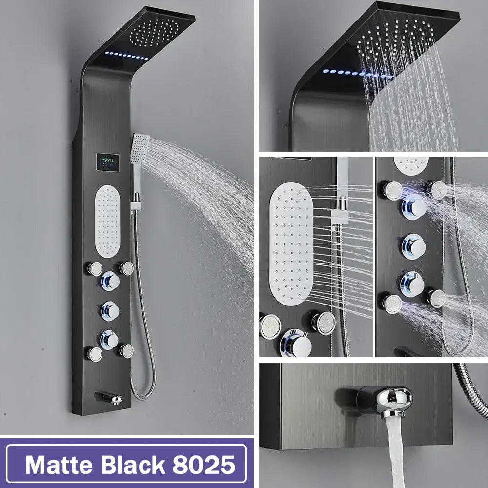 Black LED Shower Panel with Bidet Tap