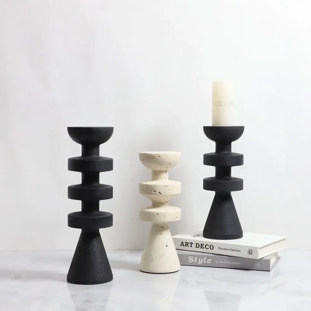 Black Marble Candle Holder 30cm Resin