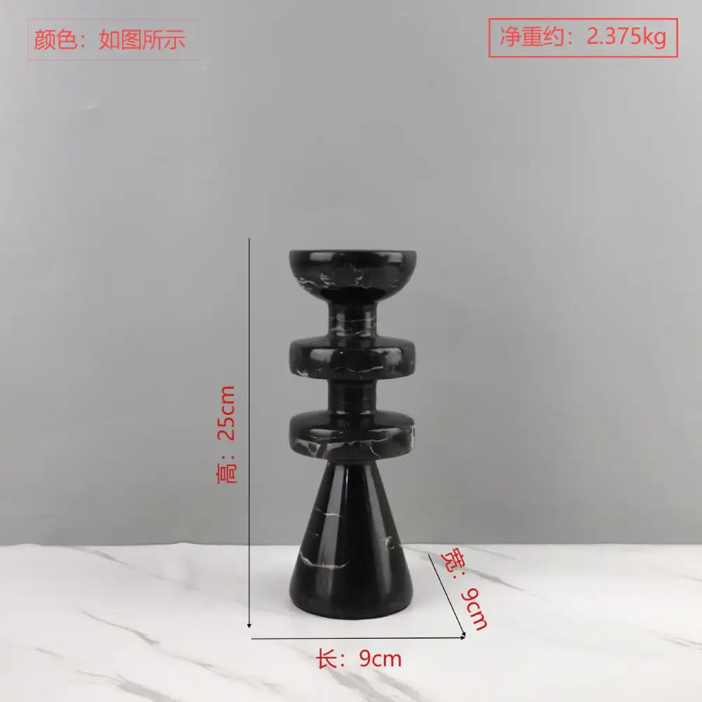 Black Marble Candle Holder 30cm Resin