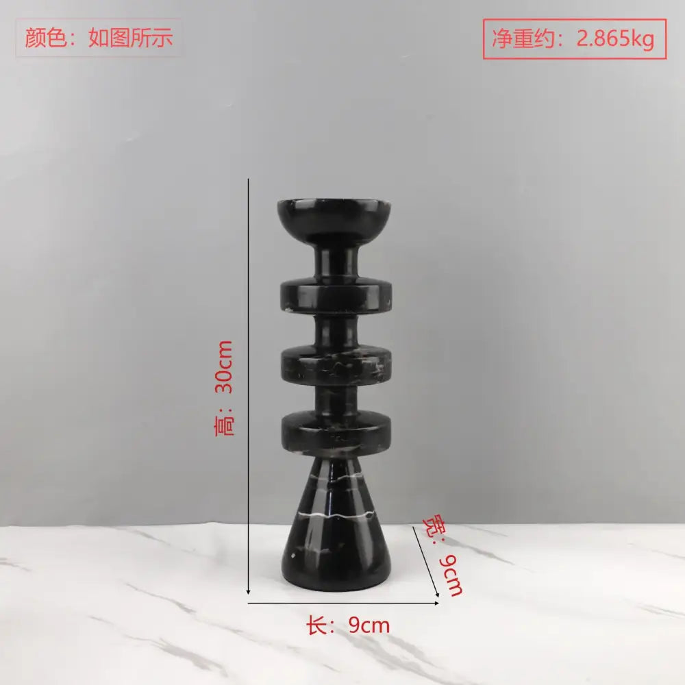 Black Marble Candle Holder 30cm Resin
