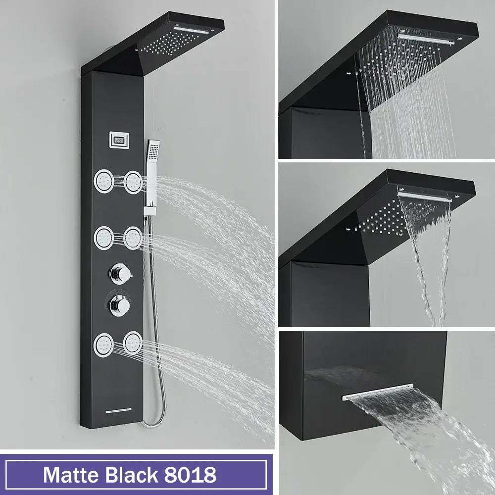 Black Stainless Shower Panel Rainfall Massage