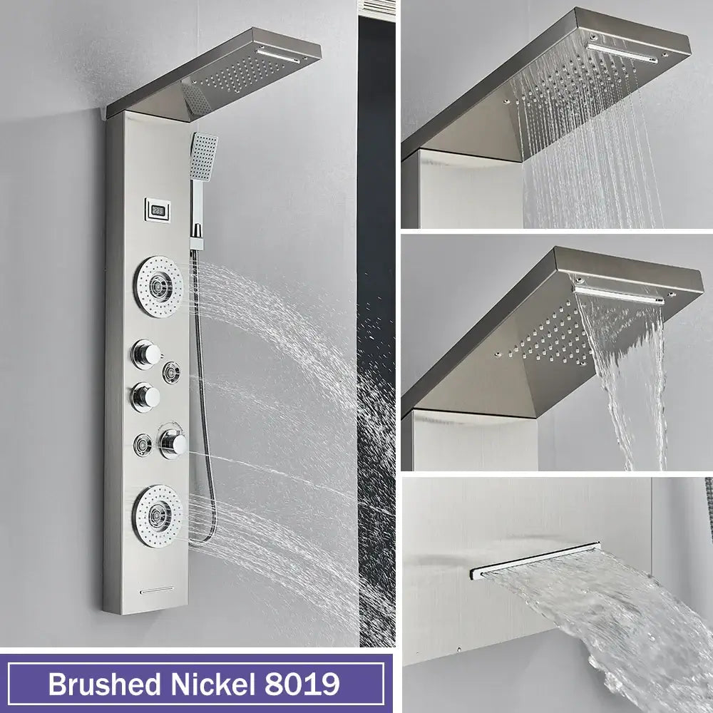 Black Stainless Shower Panel Rainfall Massage