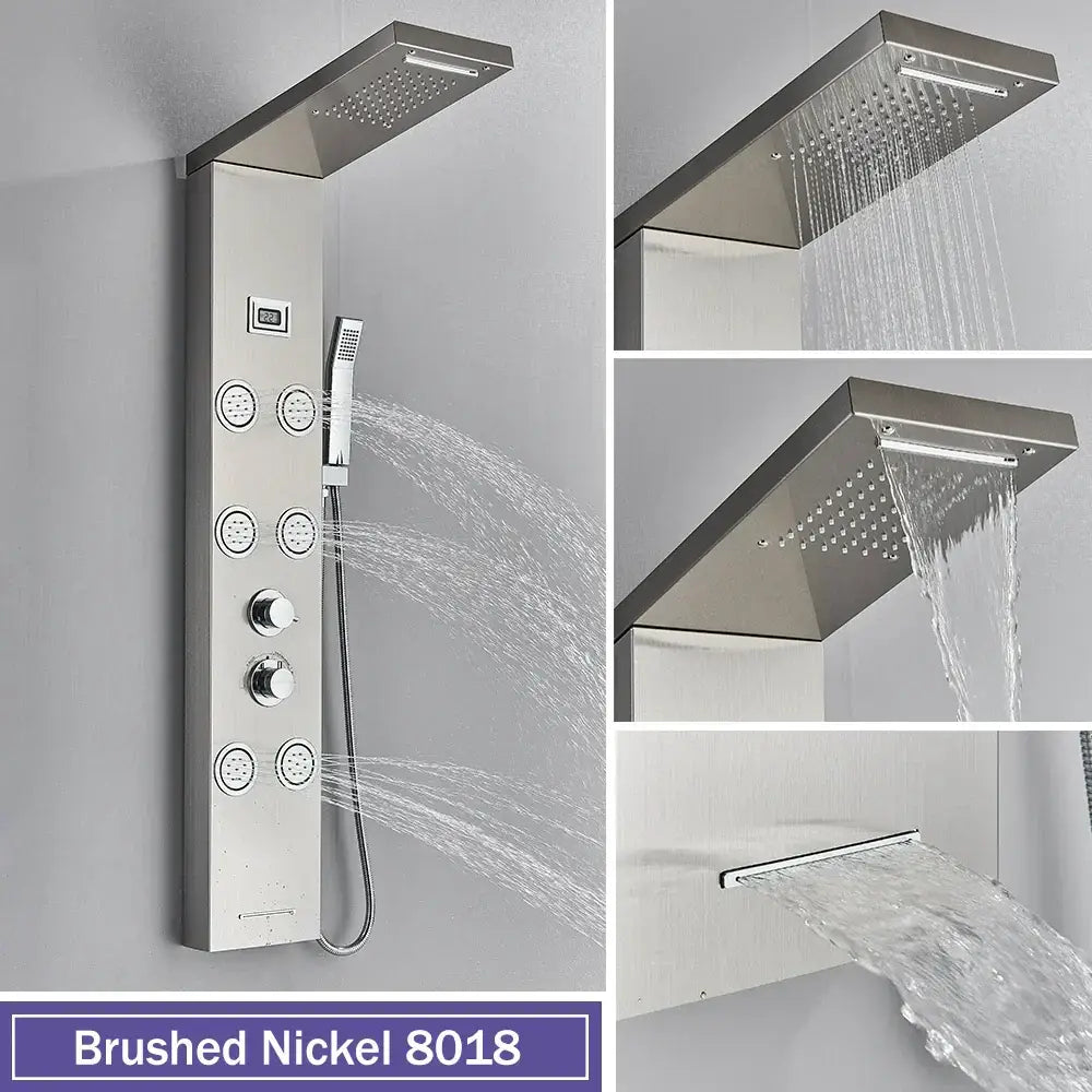 Black Stainless Shower Panel Rainfall Massage