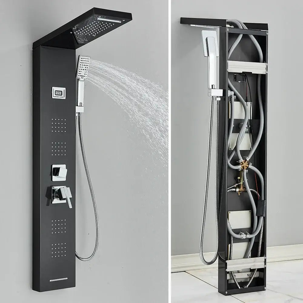 Black Stainless Shower Panel Rainfall Massage