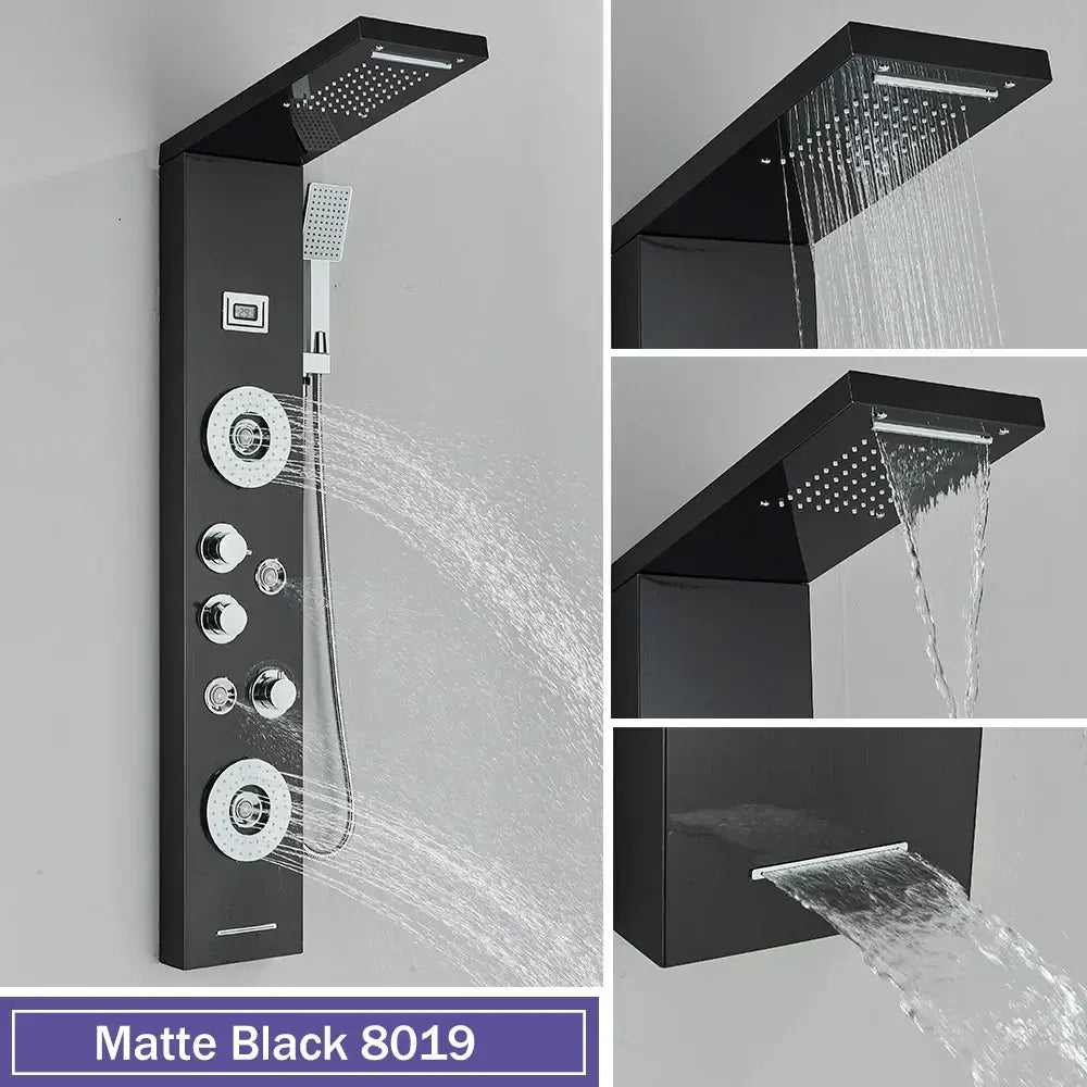 Black Stainless Shower Panel Rainfall Massage