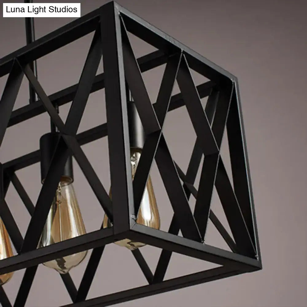 Black Metal Cuboid Six-Light Pendant
