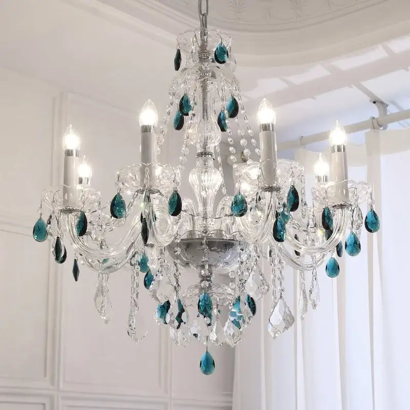 Teal Crystal Pendant Light