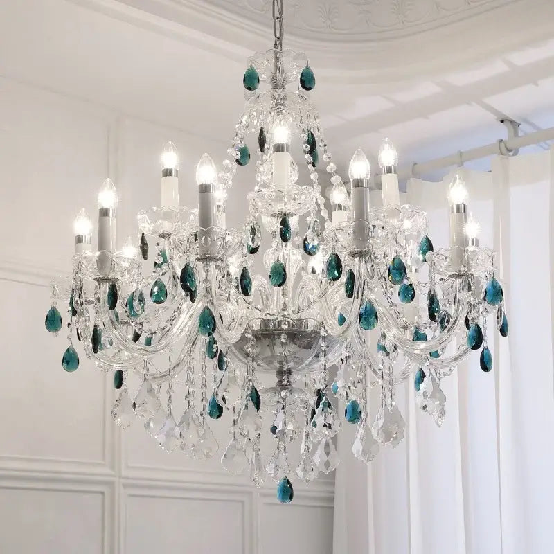 Teal Crystal Pendant Light