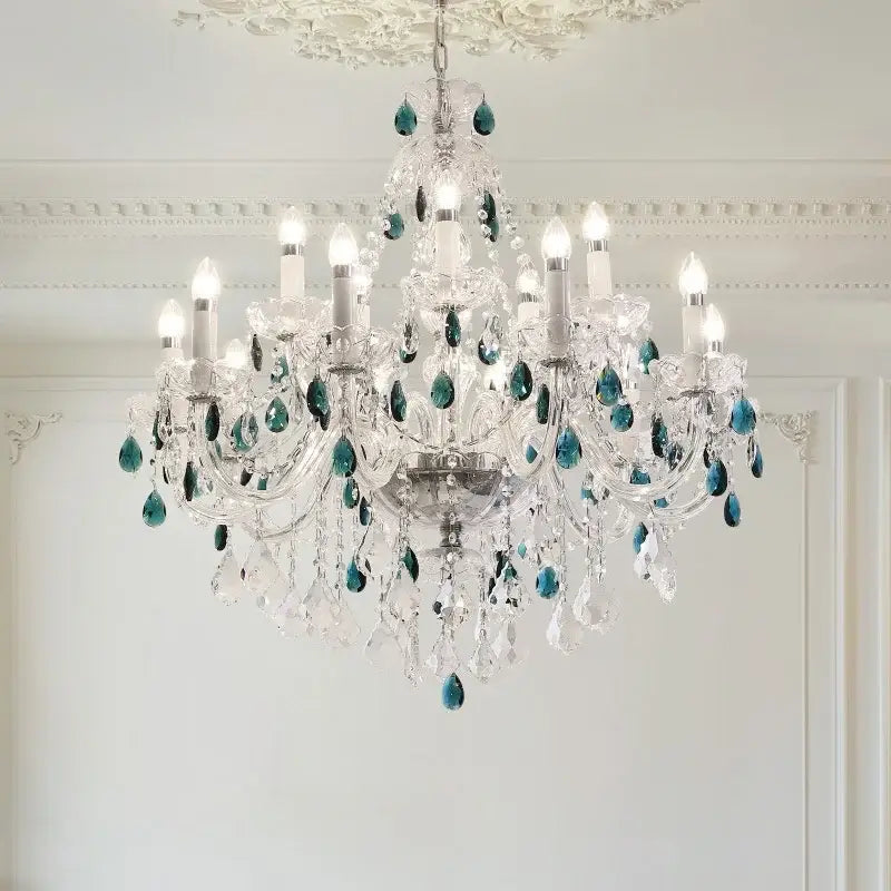Teal Crystal Pendant Light