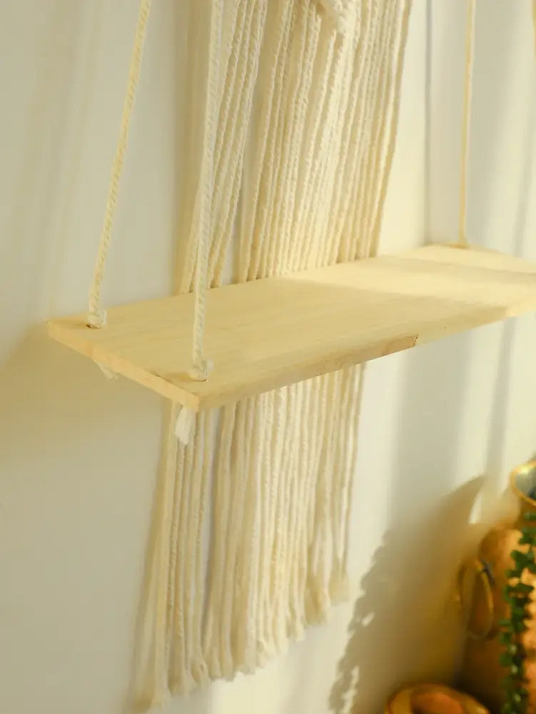 Beige Macrame Wood Shelf