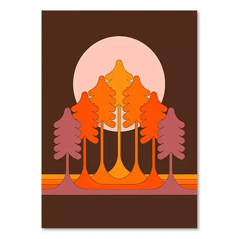 Boho Sunset Retro Stripe Art Prints Set