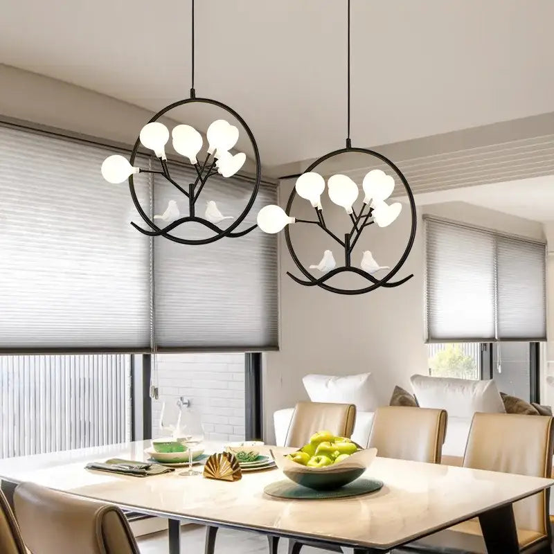 Black Gold Branch Chandelier with Bird Accents