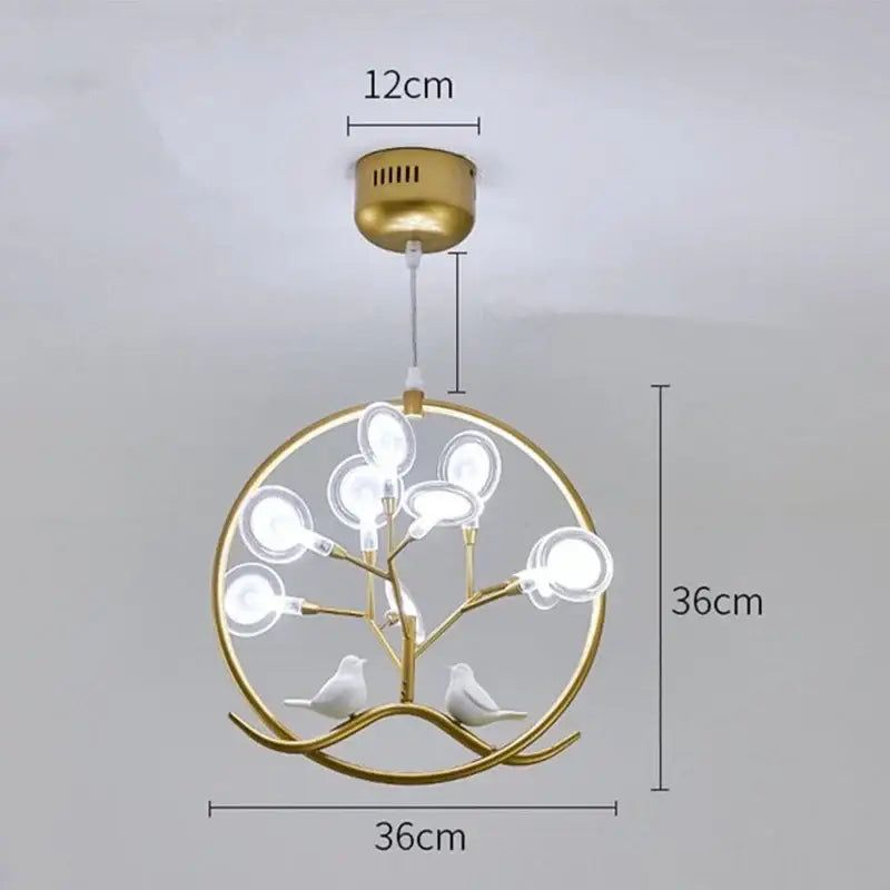 Black Gold Branch Chandelier with Bird Accents
