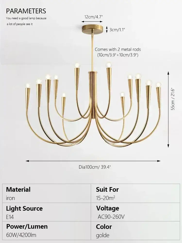 Curved Brass Chandelier