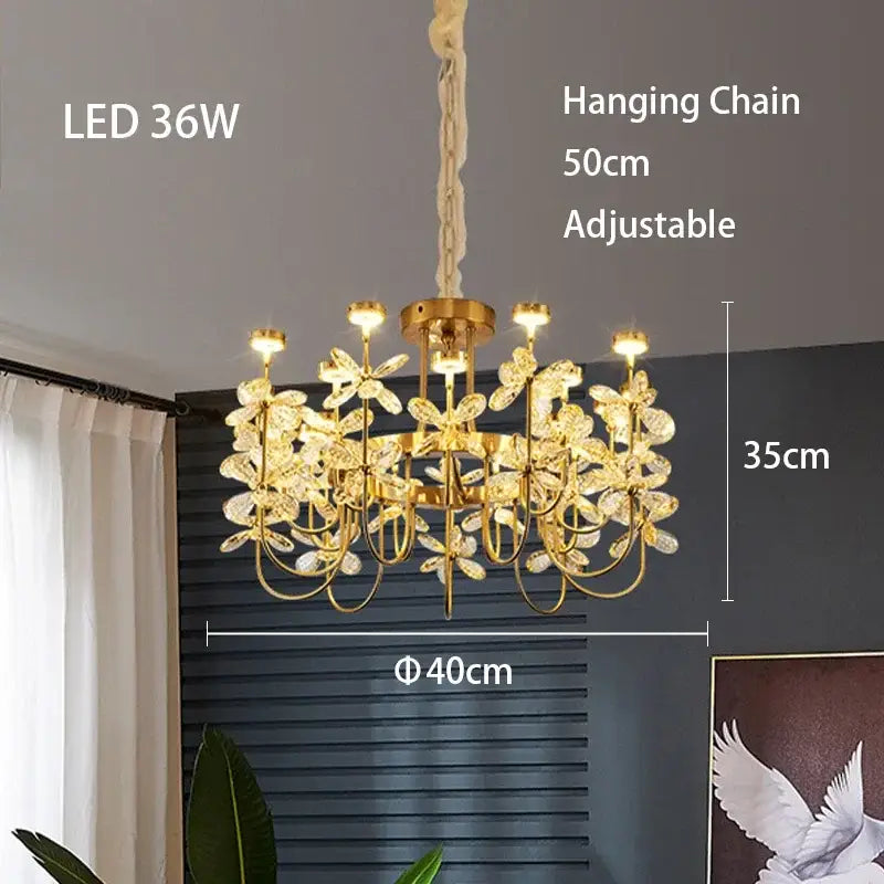 Gold Crystal Butterfly Chandelier 2-Tier Dimmable