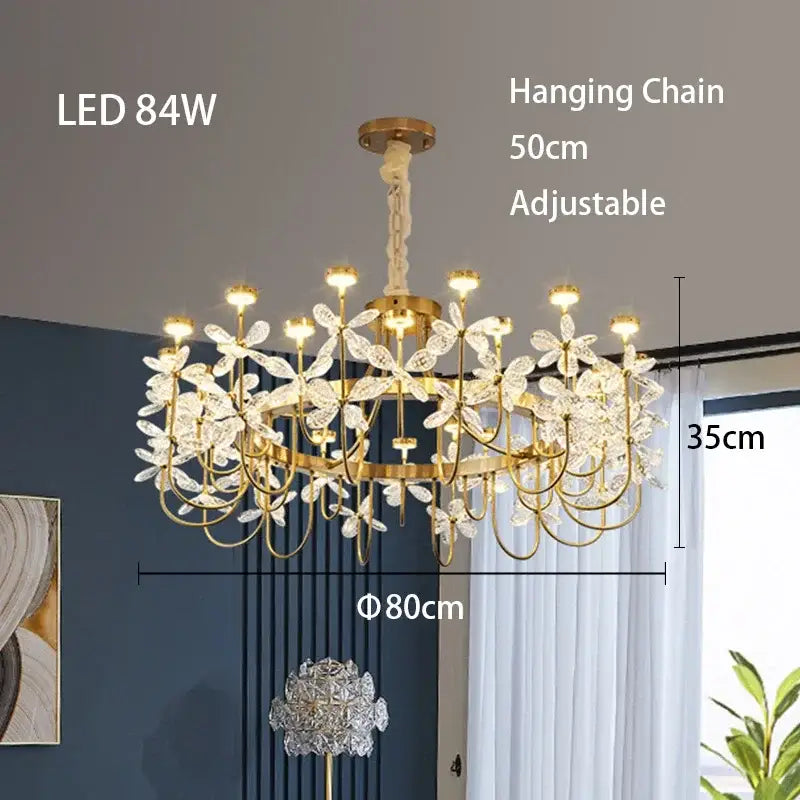 Gold Crystal Butterfly Chandelier 2-Tier Dimmable
