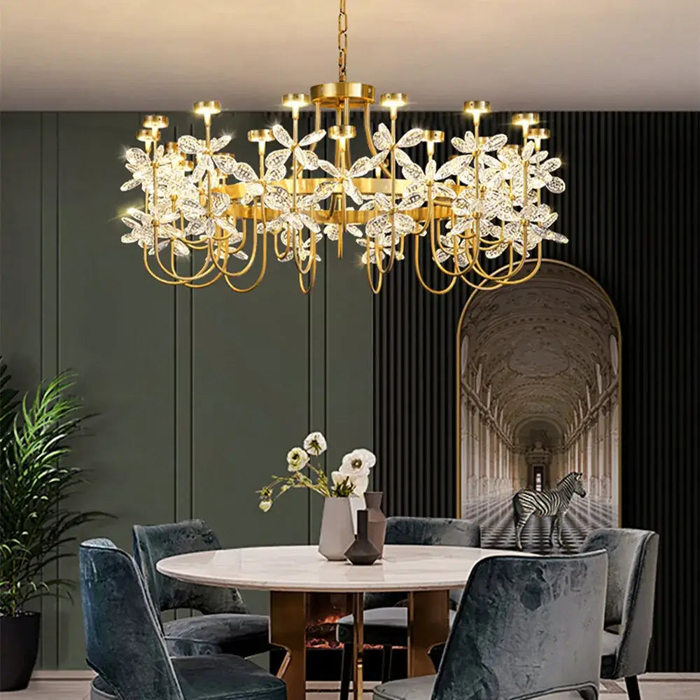 Gold Crystal Butterfly Chandelier 2-Tier Dimmable