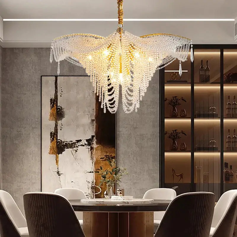 Crystal Bead Gold Chandelier