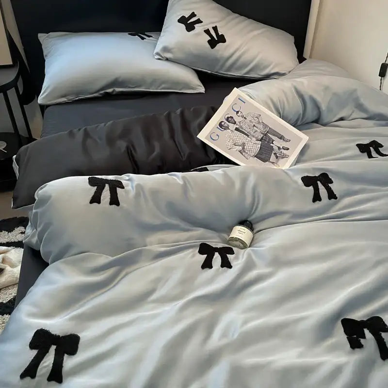 Embroidered Black White Pillow