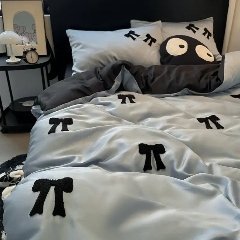 Embroidered Black White Pillow