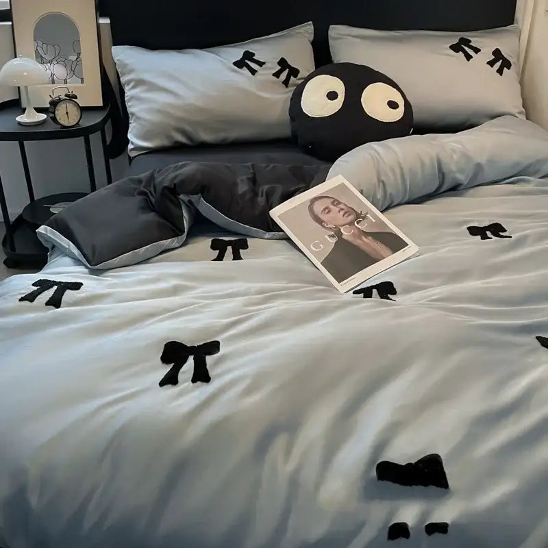 Embroidered Black White Pillow